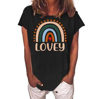 Lovey Rainbow Grandma Cute Mothers Day Funny Lovey Women's Loosen Crew Neck Short Sleeve T-Shirt | Mazezy