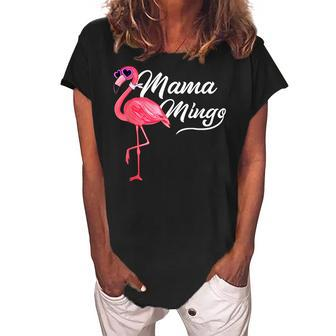 Mamamingo Mama Pink Flamingo Mom Bird Mommy Grandma Women's Loosen Crew Neck Short Sleeve T-Shirt | Mazezy
