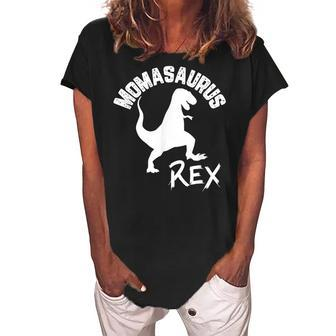Momasaurus Rex Cute Dinosaur Funny Mothers Mom Gift Women's Loosen Crew Neck Short Sleeve T-Shirt | Mazezy
