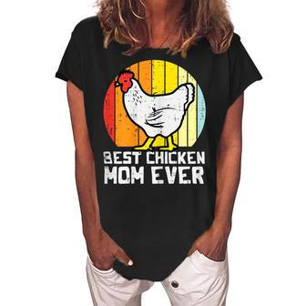 Mothers Day Best Chicken Mom Ever Retro Farm Hen Mama Women Gift For Womens Women's Loosen Crew Neck Short Sleeve T-Shirt | Mazezy