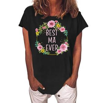Mothers Day Floral Best Ma Ever South African Mom Women's Loosen Crew Neck Short Sleeve T-Shirt - Seseable