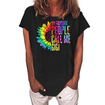 My Favorite People Call Me Gigi Sunflower Tie Dye Gift For Womens Women's Loosen Crew Neck Short Sleeve T-Shirt | Mazezy