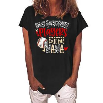 My Favorite Player Calls Me Nana Baseball Leopard Grandma Women's Loosen Crew Neck Short Sleeve T-Shirt | Mazezy