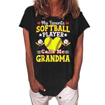 My Favorite Softball Player Calls Me Grandma Mothers Day Women's Loosen Crew Neck Short Sleeve T-Shirt | Mazezy