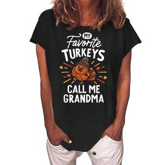 My Favorite Turkeys Calls Me Grandma Family Thanksgiving Women's Loosen Crew Neck Short Sleeve T-Shirt | Mazezy