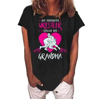 My Favorite Wrestler Calls Me Grandma Wrestling Women's Loosen Crew Neck Short Sleeve T-Shirt | Mazezy