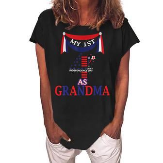 My First Fourth Of July As Grandma Baby Girl Boy Gift Women's Loosen Crew Neck Short Sleeve T-Shirt | Mazezy