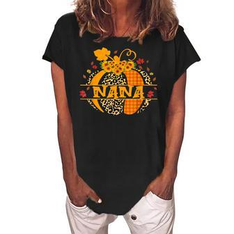 Nana Pumpkin Leopard Print Sunflower Grandma Buffalo Plaid Women's Loosen Crew Neck Short Sleeve T-Shirt | Mazezy
