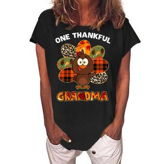 One Thankful Grandma Turkey Blessed Grandma Thanksgiving Women's Loosen Crew Neck Short Sleeve T-Shirt | Mazezy