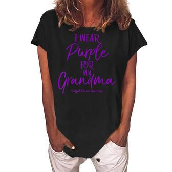 Pancreatic Cancer Awareness I Wear Purple For My Grandma Women's Loosen Crew Neck Short Sleeve T-Shirt | Mazezy
