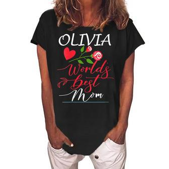 Personalized Named Gifts For Mothers With Olivia Name Gift For Womens Women's Loosen Crew Neck Short Sleeve T-Shirt - Seseable