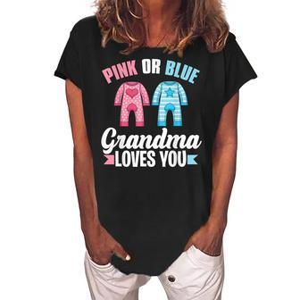 Pink Or Blue Grandma Loves You Future Nana Gender Reveal Women's Loosen Crew Neck Short Sleeve T-Shirt | Mazezy