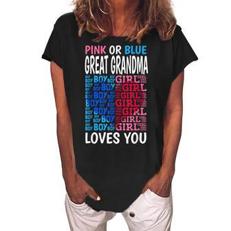 Pink Or Blue Great Grandma Loves You Gender Reveal Baby Women's Loosen Crew Neck Short Sleeve T-Shirt | Mazezy