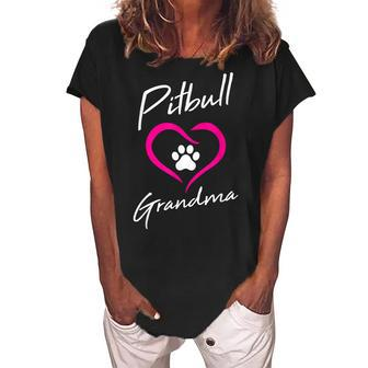 Pitbull Grandma Love Dog Paw Print Cool Animal Lover Gifts Women's Loosen Crew Neck Short Sleeve T-Shirt | Mazezy