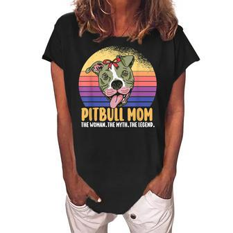 Pitbull Mom The Woman The Myth The Legend Dog Pittie Mom Women's Loosen Crew Neck Short Sleeve T-Shirt - Seseable