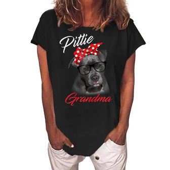 Pittie Grandma Granny Pitbull Dog Lovers Gift Women's Loosen Crew Neck Short Sleeve T-Shirt | Mazezy