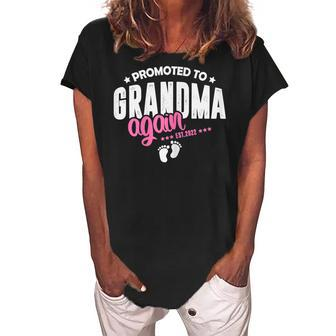 Promoted To Grandma Again 2022 Baby Announcement Its Girl Gift For Womens Women's Loosen Crew Neck Short Sleeve T-Shirt | Mazezy