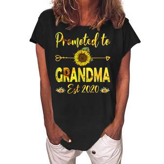 Promoted To Grandma Est 2020 First Time Mom Sunflower Women's Loosen Crew Neck Short Sleeve T-Shirt | Mazezy