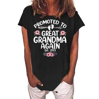 Promoted To Great Grandma Again 2023 Pregnancy Announcement Women's Loosen Crew Neck Short Sleeve T-Shirt | Mazezy