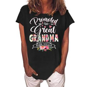 Promoted To Great Grandma Est 2023 Floral First Time Grandma Women's Loosen Crew Neck Short Sleeve T-Shirt | Mazezy