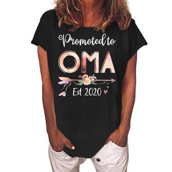 Promoted To Oma Est 2020 First Time Grandma Floral Gift For Womens Women's Loosen Crew Neck Short Sleeve T-Shirt | Mazezy