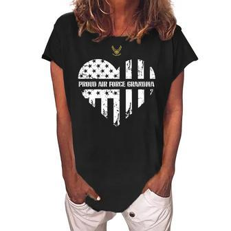 Proud Air Force Grandma American Flag Heart Veteran Gift Gift For Womens Women's Loosen Crew Neck Short Sleeve T-Shirt | Mazezy