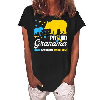 Proud Bear Grandma Down Syndrome Awareness T21 Trisomy Women's Loosen Crew Neck Short Sleeve T-Shirt | Mazezy