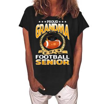 Proud Grandma Of A Football Senior 2023 Graduation Women's Loosen Crew Neck Short Sleeve T-Shirt | Mazezy