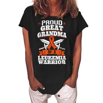 Proud Great Grandma Of A Leukemia Warrior Awareness Ribbon Women's Loosen Crew Neck Short Sleeve T-Shirt | Mazezy