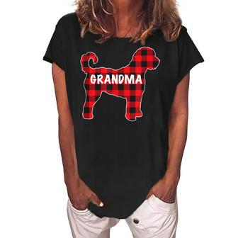 Red Buffalo Plaid Grandma Doodle Matching Christmas Family Women's Loosen Crew Neck Short Sleeve T-Shirt | Mazezy