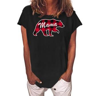 Red Plaid Mama Bear Family Buffalo Mom Matching Pajama Gift For Womens Women's Loosen Crew Neck Short Sleeve T-Shirt | Mazezy