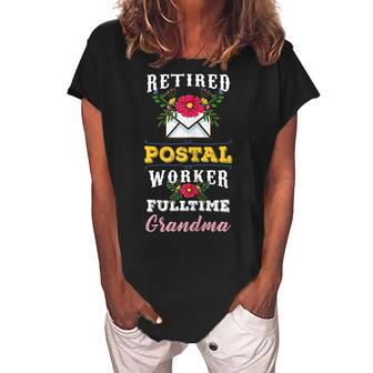Retired Postal Worker Full Time Grandma Gift For Womens Women's Loosen Crew Neck Short Sleeve T-Shirt | Mazezy
