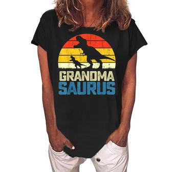 Retro Vintage Grandmasaurus Dinosaur Grandma Saurus Family Women's Loosen Crew Neck Short Sleeve T-Shirt | Mazezy