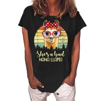 Shes A Bad Nana Llama Grandma Gifts Mothers Day Women's Loosen Crew Neck Short Sleeve T-Shirt | Mazezy