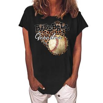 Softball Baseball Grandma Leopard Mothers Day Women's Loosen Crew Neck Short Sleeve T-Shirt | Mazezy