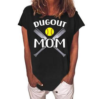 Softball Dugout Mom Gift For Womens Women's Loosen Crew Neck Short Sleeve T-Shirt | Mazezy