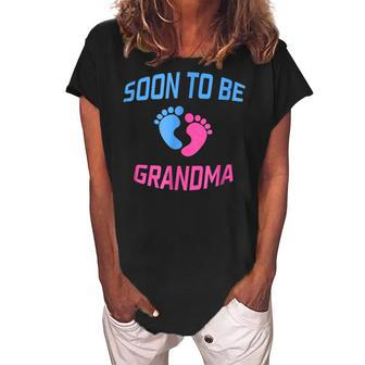 Soon To Be Grandma With Baby Footsteps Women's Loosen Crew Neck Short Sleeve T-Shirt | Mazezy