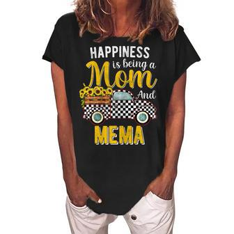 Sunflower Grandma Happiness Is Being A Mom And Mema Gift For Womens Women's Loosen Crew Neck Short Sleeve T-Shirt | Mazezy