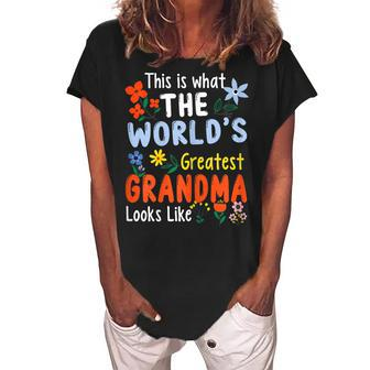 This Is What Worlds Greatest Grandma Looks Like Gift For Womens Women's Loosen Crew Neck Short Sleeve T-Shirt | Mazezy