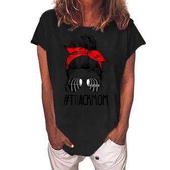 Track Track Mom Messy Bun Track Sunglasses Sport Gift For Womens Women's Loosen Crew Neck Short Sleeve T-Shirt | Mazezy AU