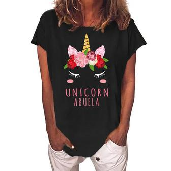 Unicorn Abuela Cute Unicorn Grandma Abuela Gift For Womens Women's Loosen Crew Neck Short Sleeve T-Shirt | Mazezy