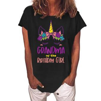 Unicorn Grandma Birthday Girl Party Family Matching Gift Gift For Womens Women's Loosen Crew Neck Short Sleeve T-Shirt | Mazezy