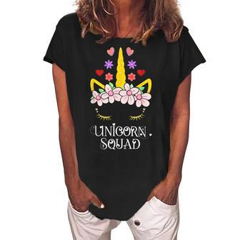 Unicorn Squad Cute Floral Outfit For Mom Grandma Ladies Women's Loosen Crew Neck Short Sleeve T-Shirt | Mazezy