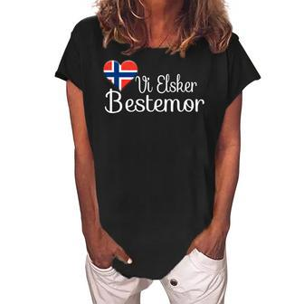 Vi Elsker Bestemor We Love Grandma Norwegian Women's Loosen Crew Neck Short Sleeve T-Shirt | Mazezy