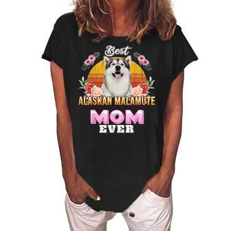 Vintage Best Alaskan Malamute Mom Ever Mothers Day Dog Mom Women's Loosen Crew Neck Short Sleeve T-Shirt - Seseable