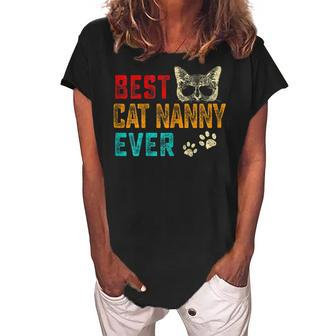 Vintage Best Cat Nanny Ever Family Pet Kitten Lover Gift For Womens Women's Loosen Crew Neck Short Sleeve T-Shirt - Seseable