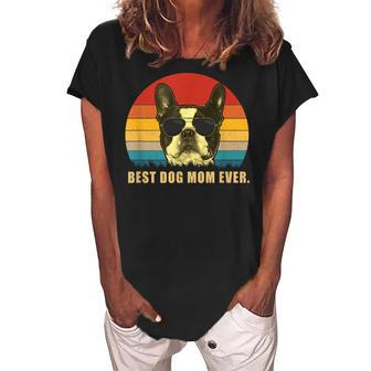 Vintage Best Dog Mom Ever T Boston Terrier Women's Loosen Crew Neck Short Sleeve T-Shirt - Seseable