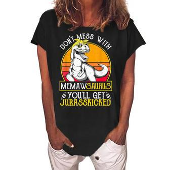 Vintage Jurasskicked Memaw Saurus Dino Grandma Gift For Womens Women's Loosen Crew Neck Short Sleeve T-Shirt | Mazezy UK