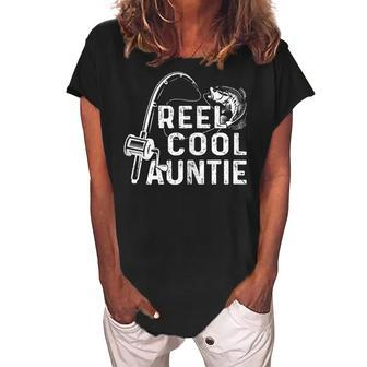 Vintage Reel Cool Auntie Fishing Mom Grandma Mothers Day Gift For Womens Women's Loosen Crew Neck Short Sleeve T-Shirt | Mazezy