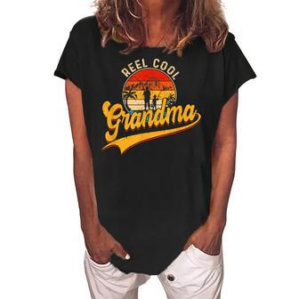 Vintage Reel Cool Grandma Loves Fishing Gift Mothers Day Women's Loosen Crew Neck Short Sleeve T-Shirt | Mazezy
